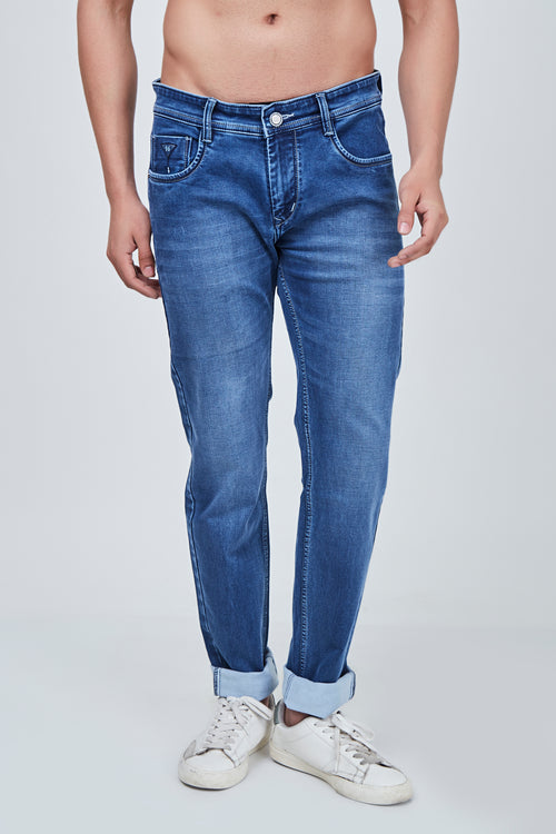 Sky Light Blue Narrow Fit Jeans with Shaded