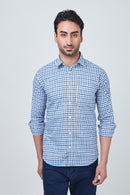 Light Blue and White Checked Regular Fit Shirt