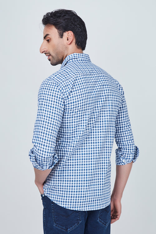 Light Blue and White Checked Regular Fit Shirt