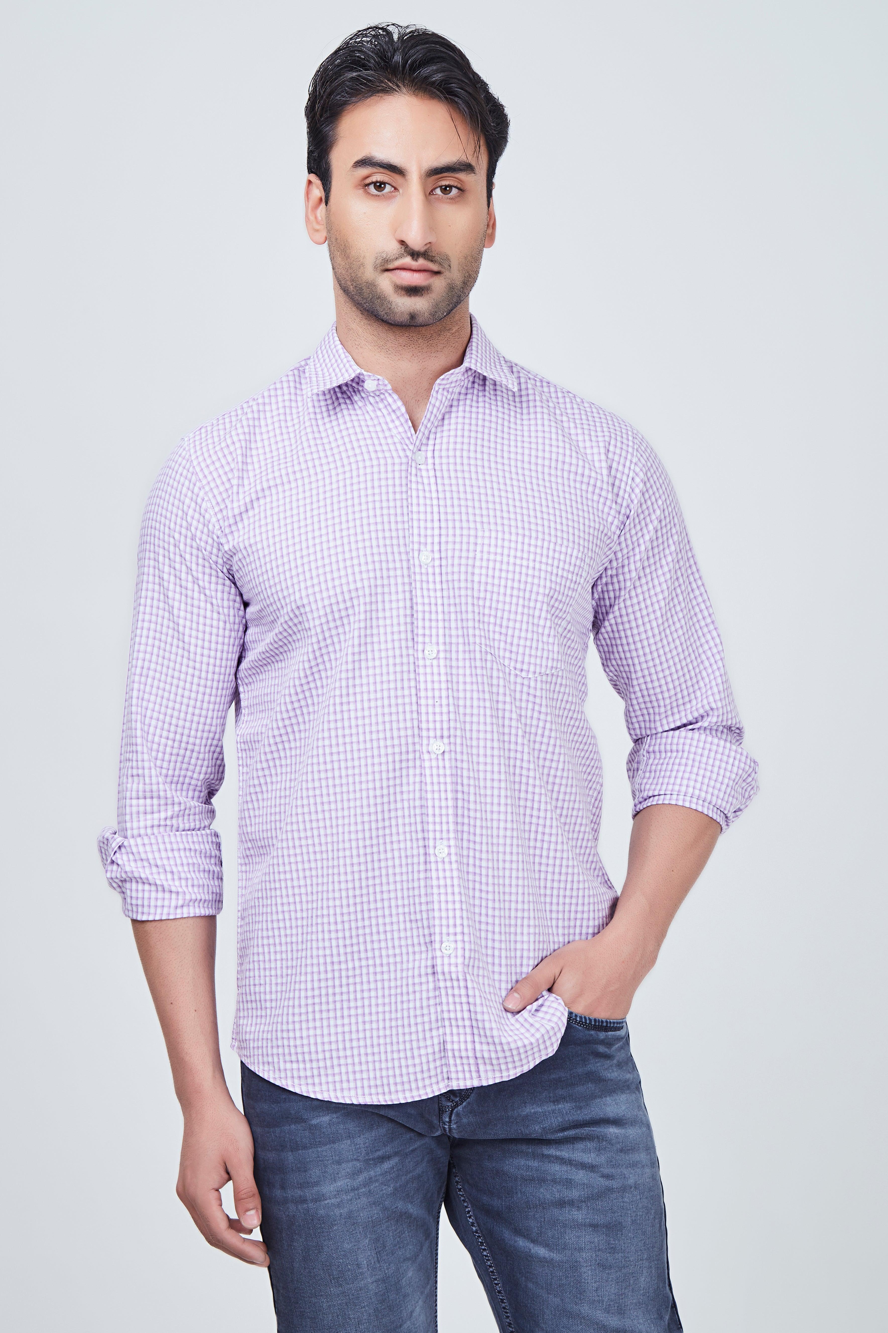 White Checked Shirt with Purple Border