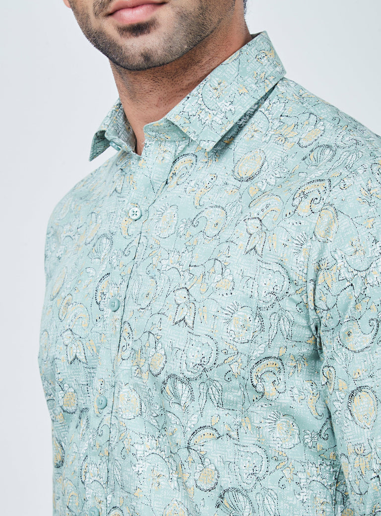 Light Green Regular Fit Shirt with black print