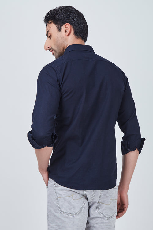 Blue Plain Cotton Regular Fit Shirt
