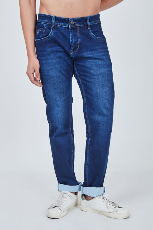 Semi Dark Blue Narrow Fit Denim Jeans