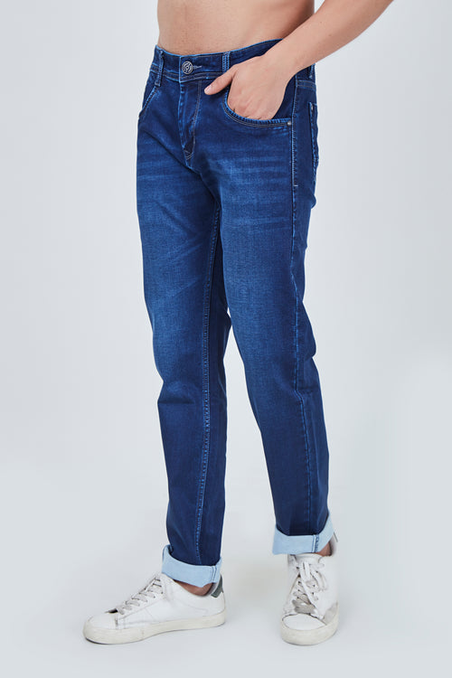 Semi Dark Blue Narrow Fit Denim Jeans