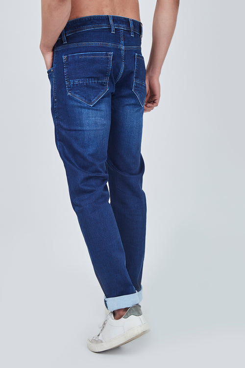 Semi Dark Blue Narrow Fit Denim Jeans