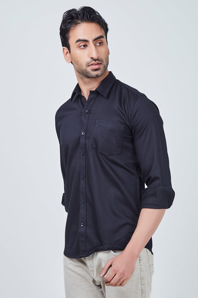 Classic Black Plain Regular Fit Shirt