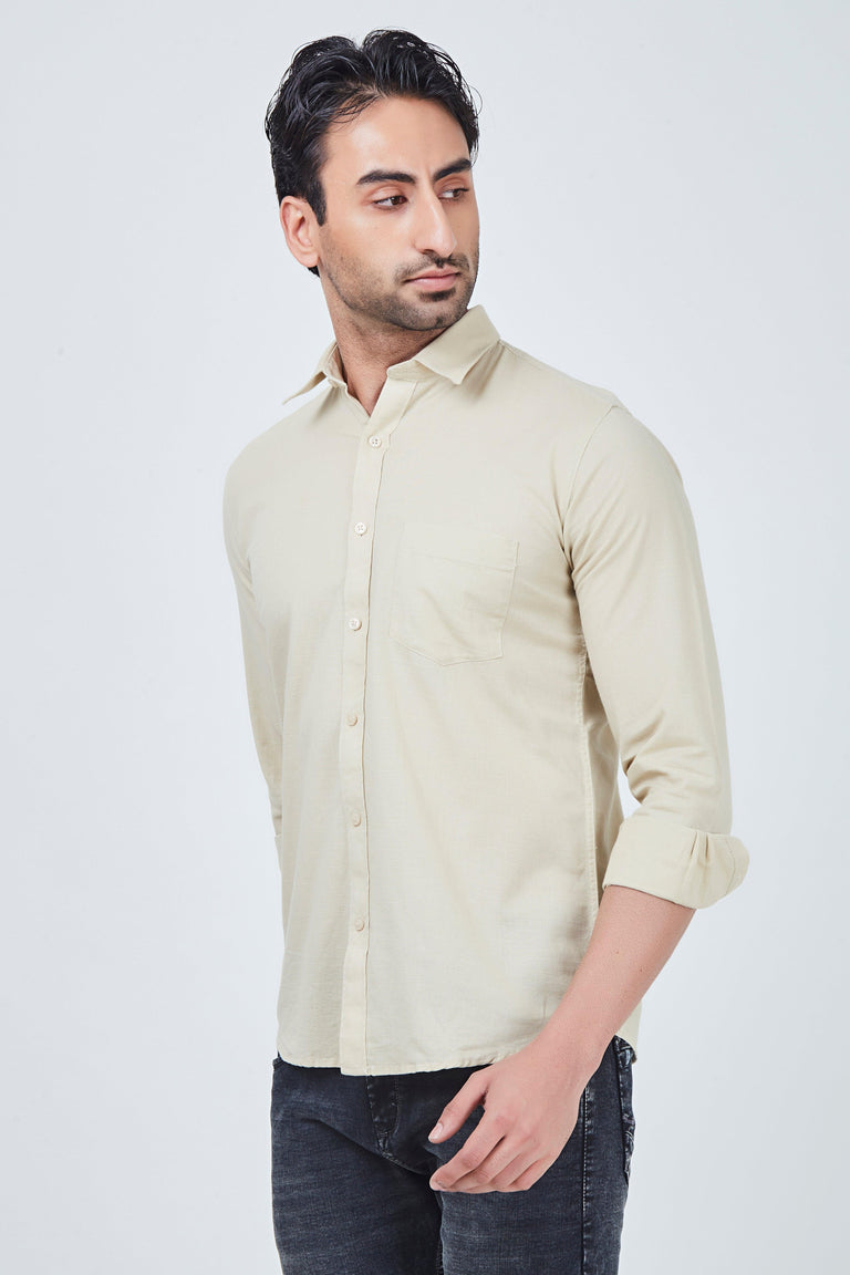 Beige Plain Regular Fit Shirts