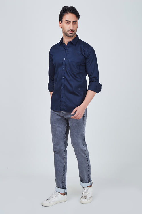 Dark Blue Plain Regular Fit Shirt