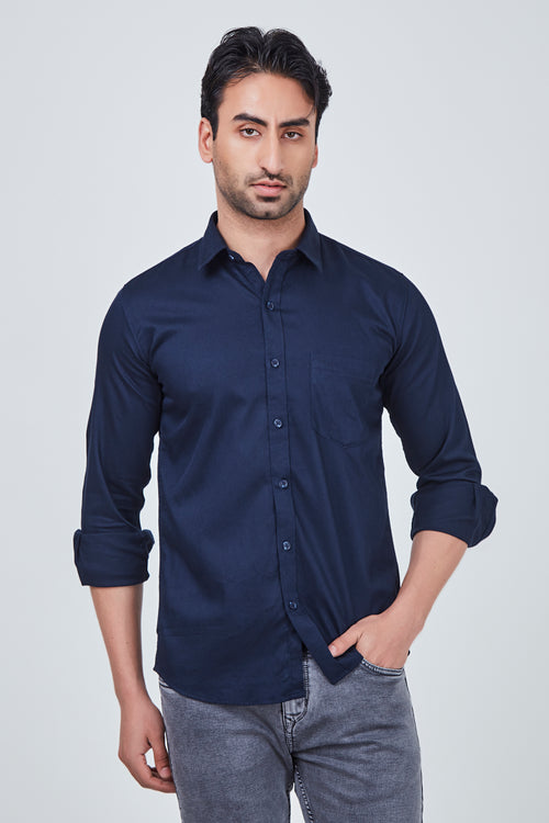 Dark Blue Plain Regular Fit Shirt