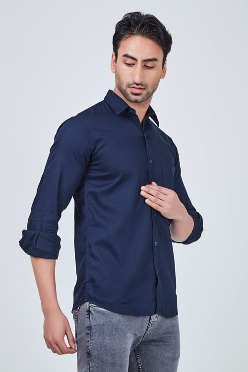 Dark Blue Plain Regular Fit Shirt