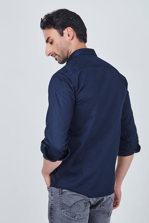Dark Blue Plain Regular Fit Shirt