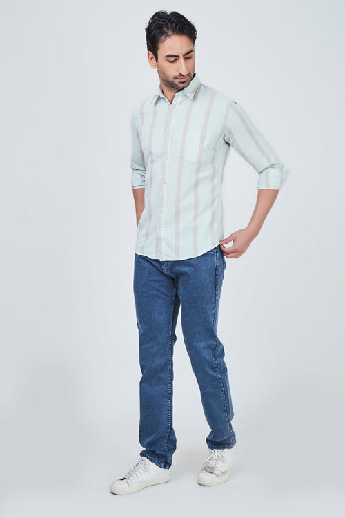 Light Blue Shirt with Brown Strap