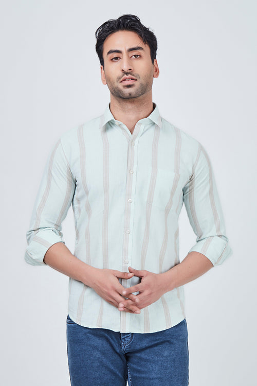 Light Blue Shirt with Brown Strap