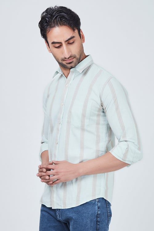 Light Blue Shirt with Brown Strap