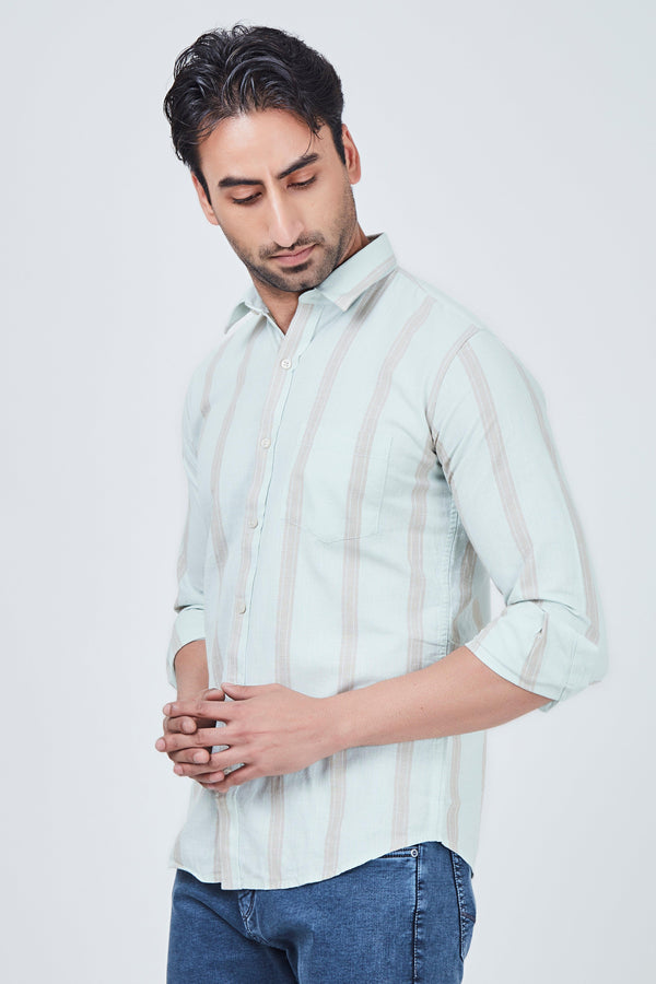 Light Blue Shirt with Brown Strap