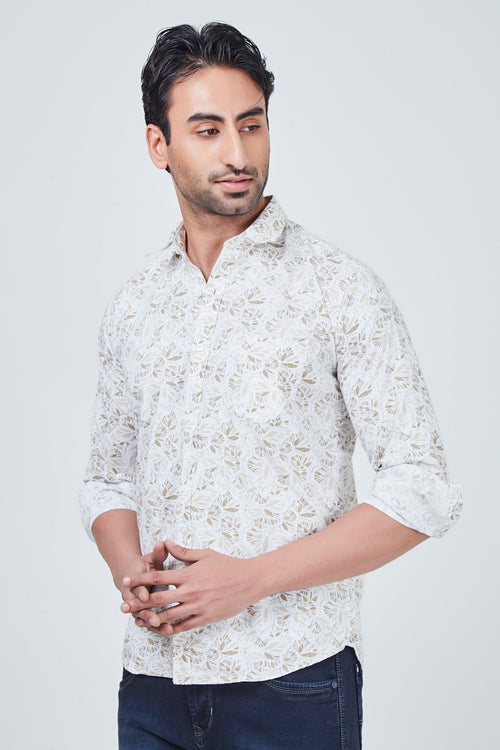 White Shirt with brown print