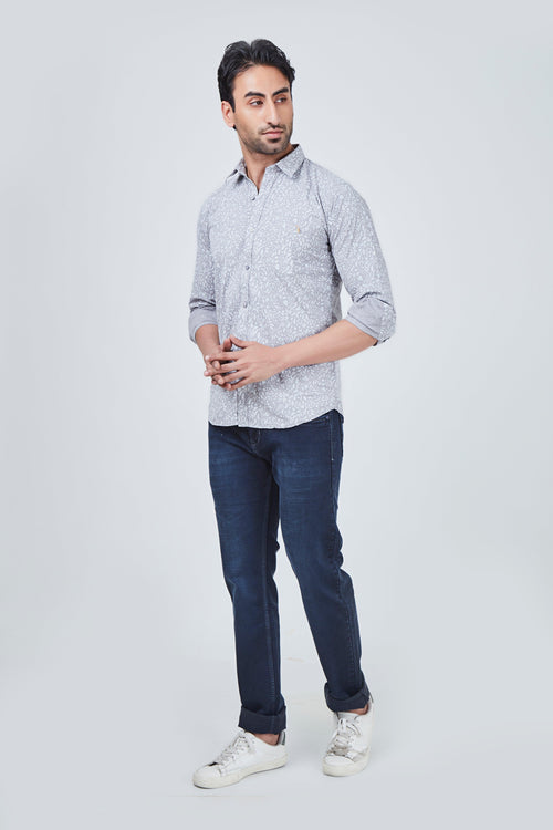 White and Grey Design Printed Shirt