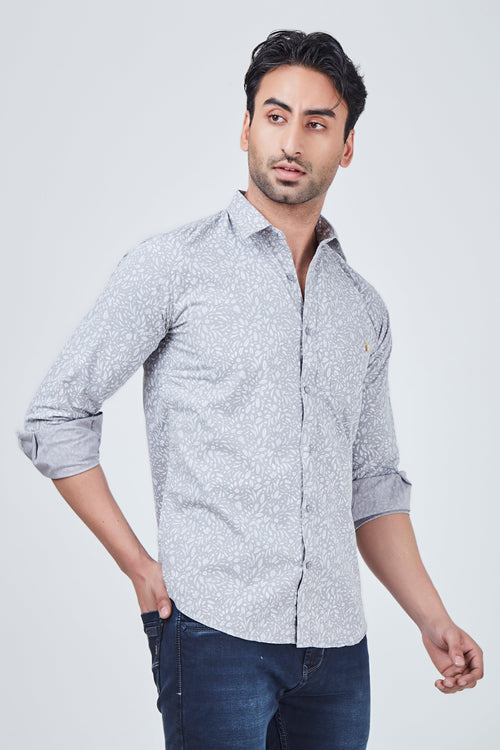 White and Grey Design Printed Shirt