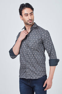 Dark Grey Shirt with Brown Prints