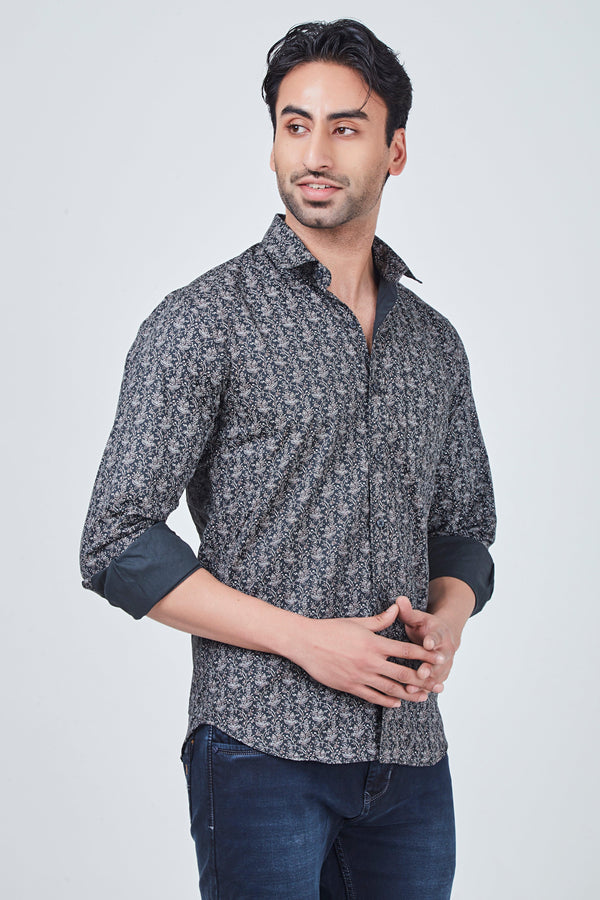 Dark Grey Shirt with Brown Prints