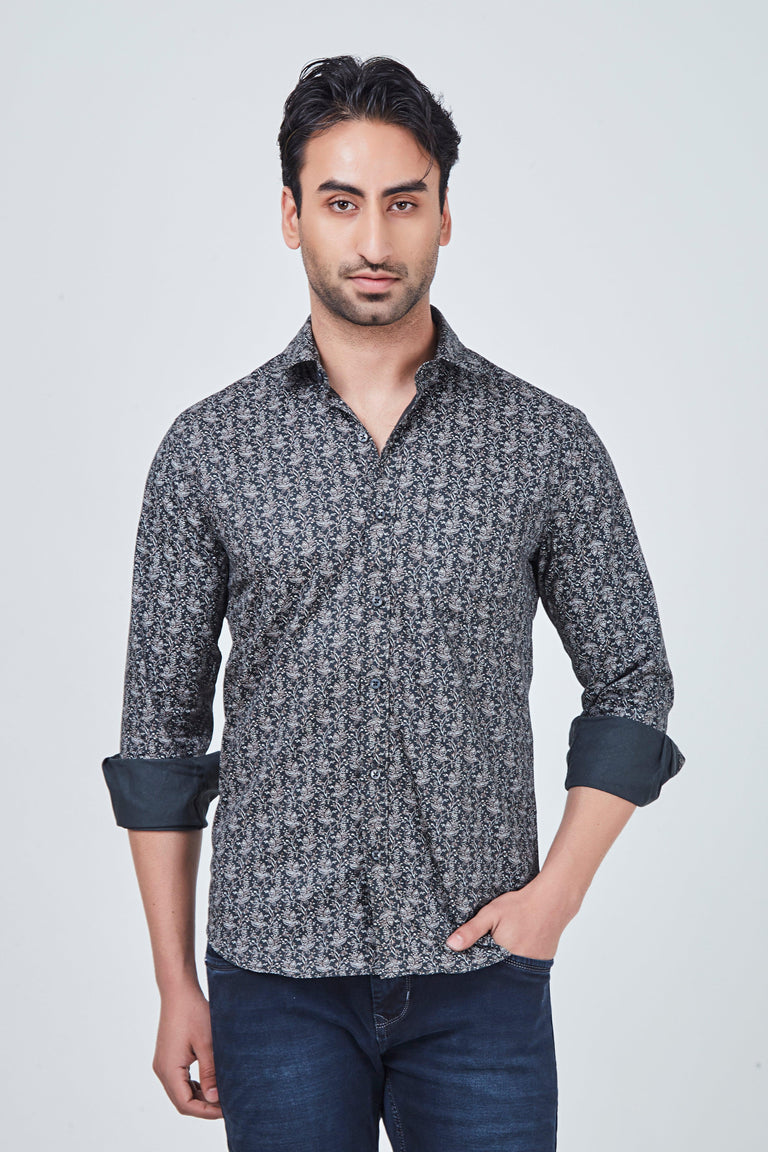 Dark Grey Shirt with Brown Prints