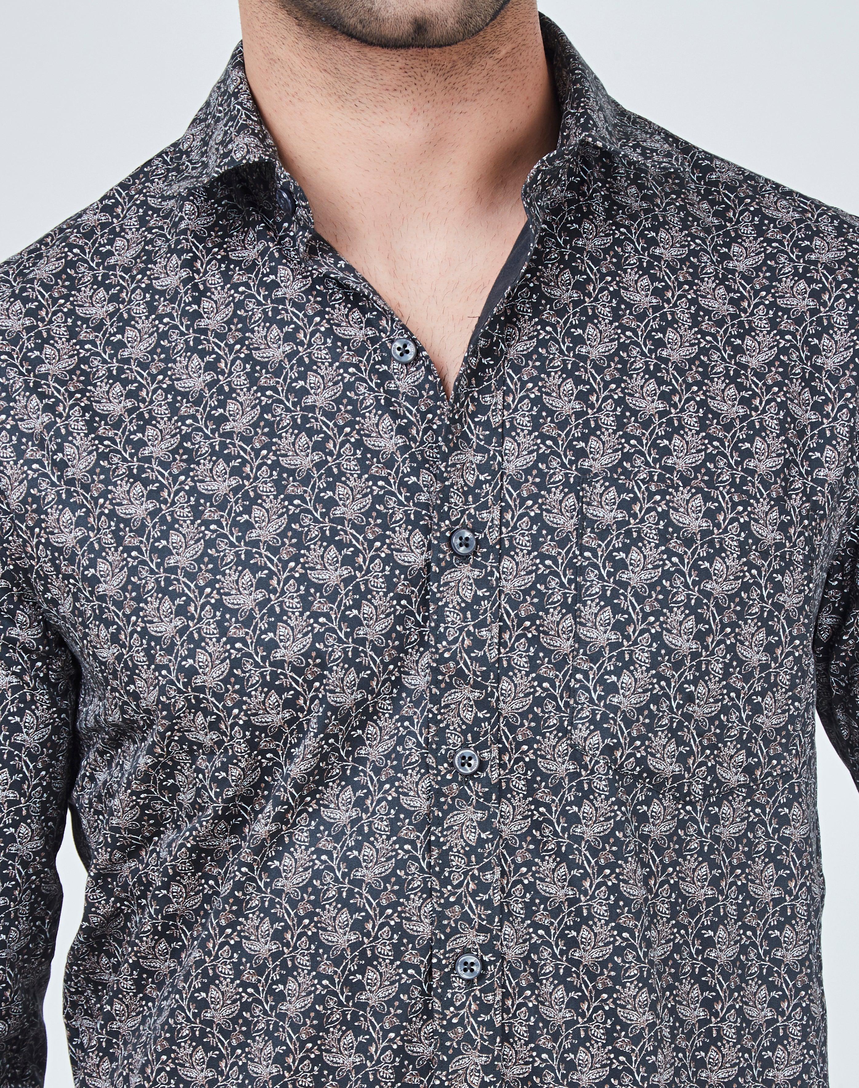 Dark Grey Shirt with Brown Prints