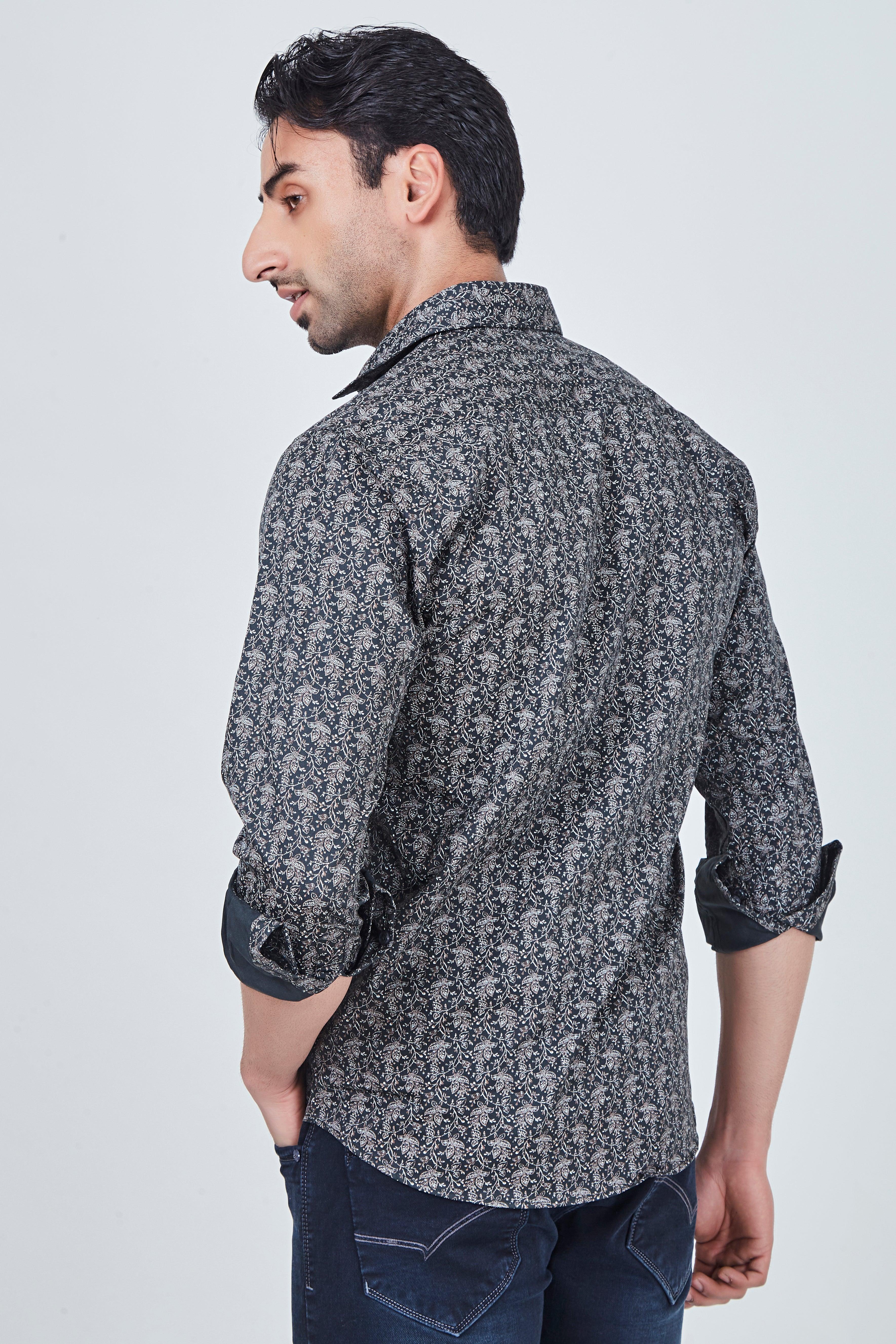 Dark Grey Shirt with Brown Prints