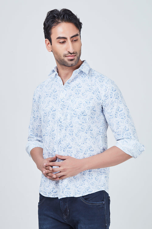 White Shirt with blue print