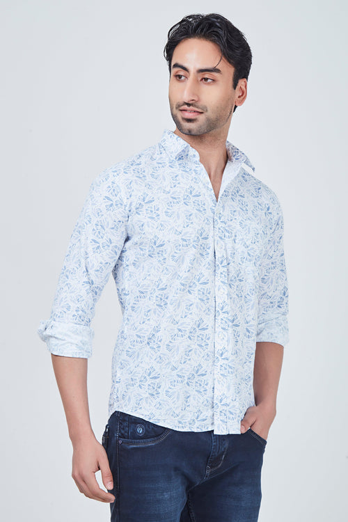 White Shirt with blue print