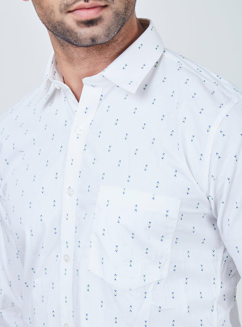 White Shirt with small Blue Print