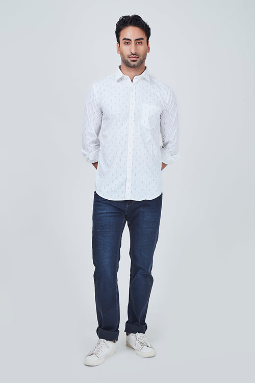 White Shirt with small Blue Print