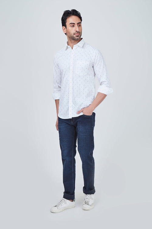 White Shirt with small Blue Print