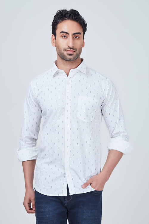 White Shirt with small Blue Print