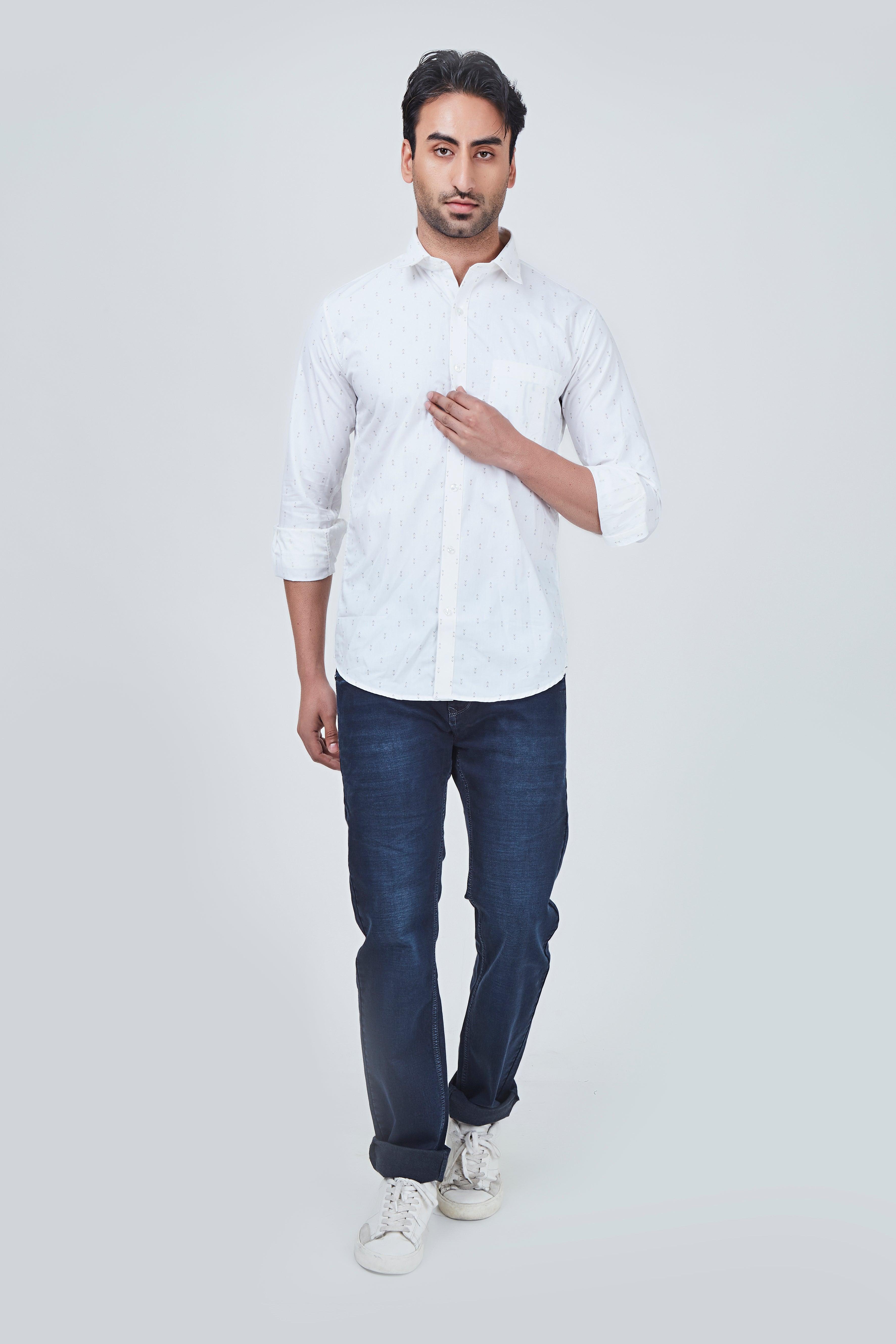 White Regular Fit Shirt with small Grey Print