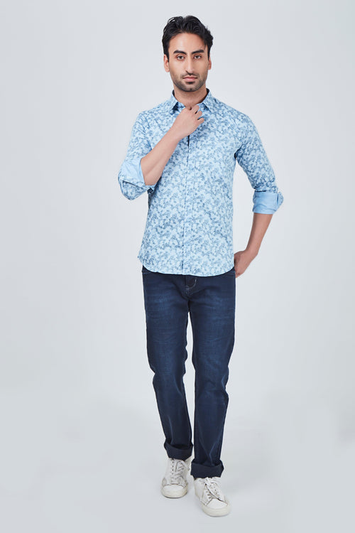 Sky Blue Shirt with Blue Print