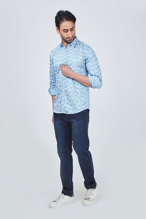 Sky Blue Shirt with Blue Print
