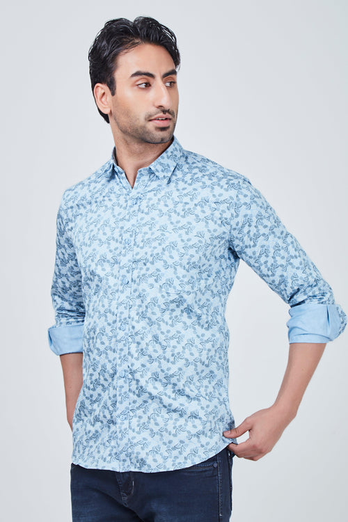 Sky Blue Shirt with Blue Print