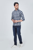 Yellow and Blue Checked Regular Fit Shirt