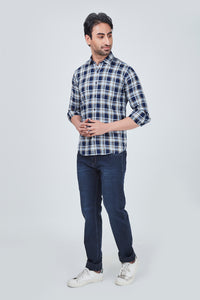 Yellow and Blue Checked Regular Fit Shirt