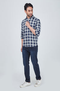 Yellow and Blue Checked Regular Fit Shirt