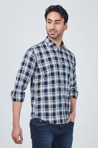 Yellow and Blue Checked Regular Fit Shirt
