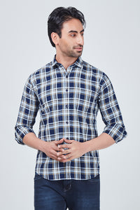 Yellow and Blue Checked Regular Fit Shirt