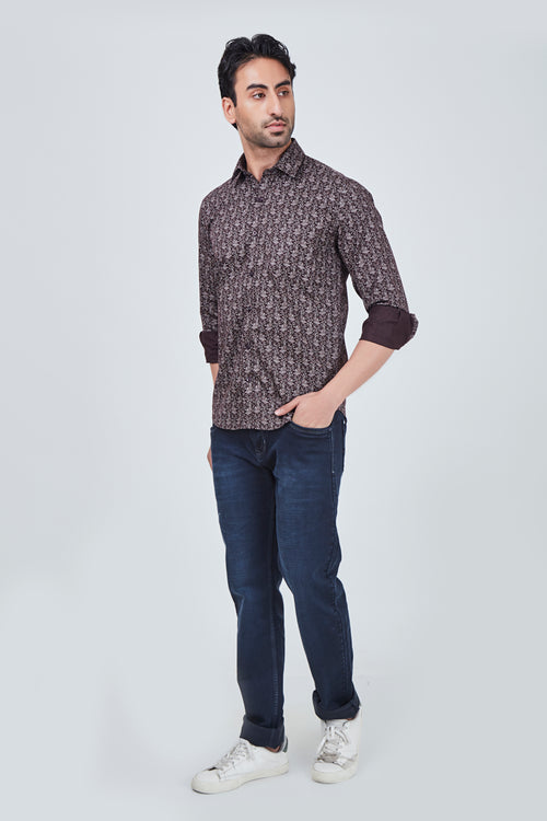 Printed Light Brown Regular Fit Shirt
