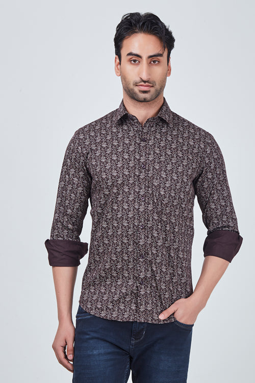 Printed Light Brown Regular Fit Shirt