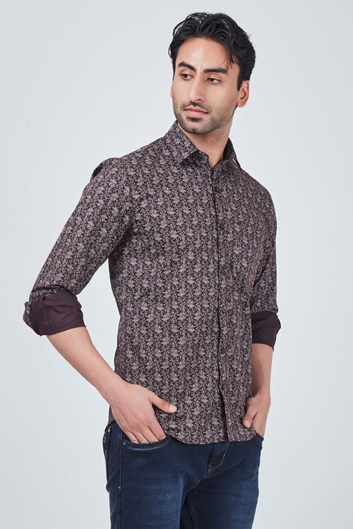 Printed Light Brown Regular Fit Shirt