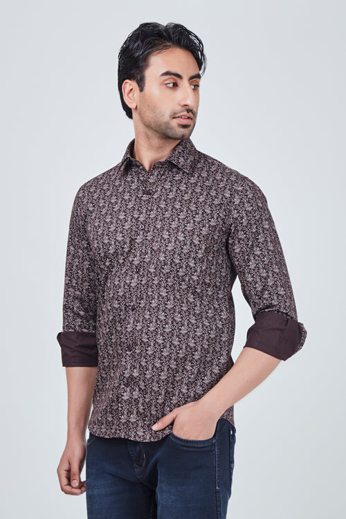 Printed Light Brown Regular Fit Shirt