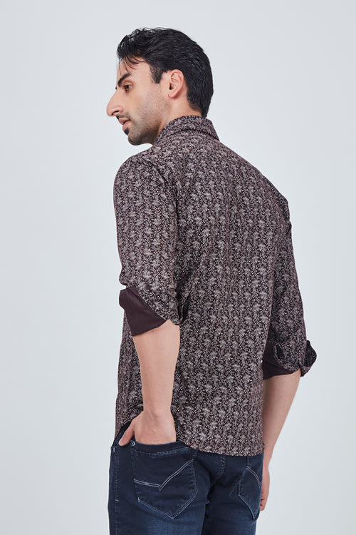 Printed Light Brown Regular Fit Shirt