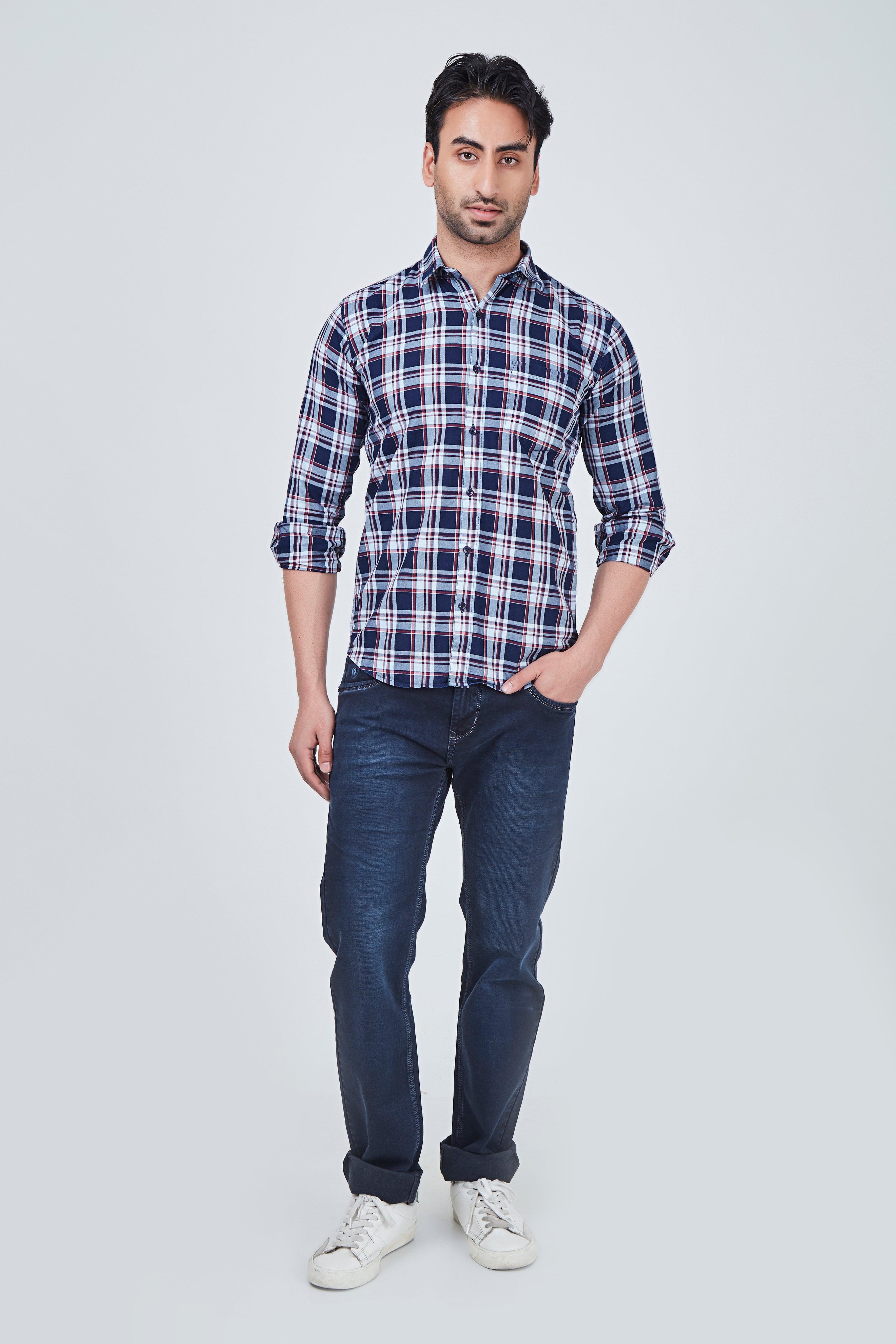 Red Checked Shirt with Blue Border