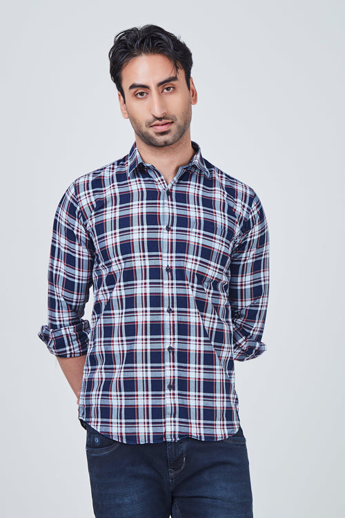 Red Checked Shirt with Blue Border