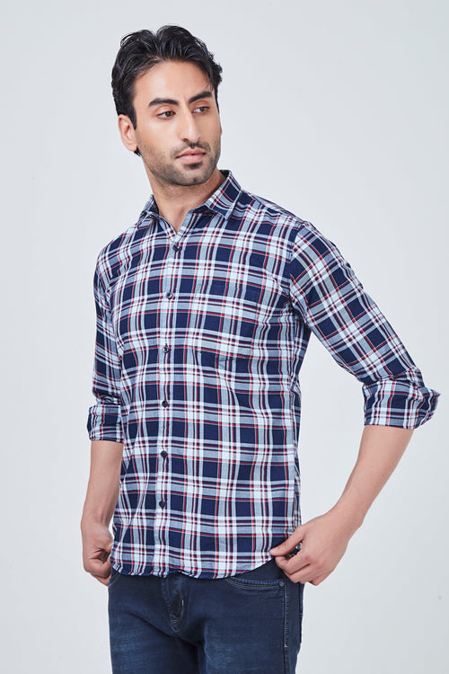 Red Checked Shirt with Blue Border